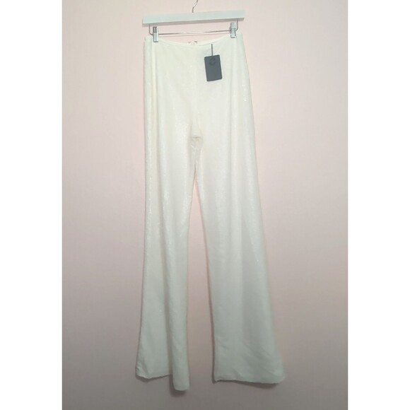 Black Halo Eve Size 8 White Sequin High Waisted Pants Formal Evening Bridal - Picture 3 of 12